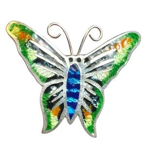 Vintage Sterling Enamel Colorful Butterfly Pin / Brooch TR-32 Mexico 925